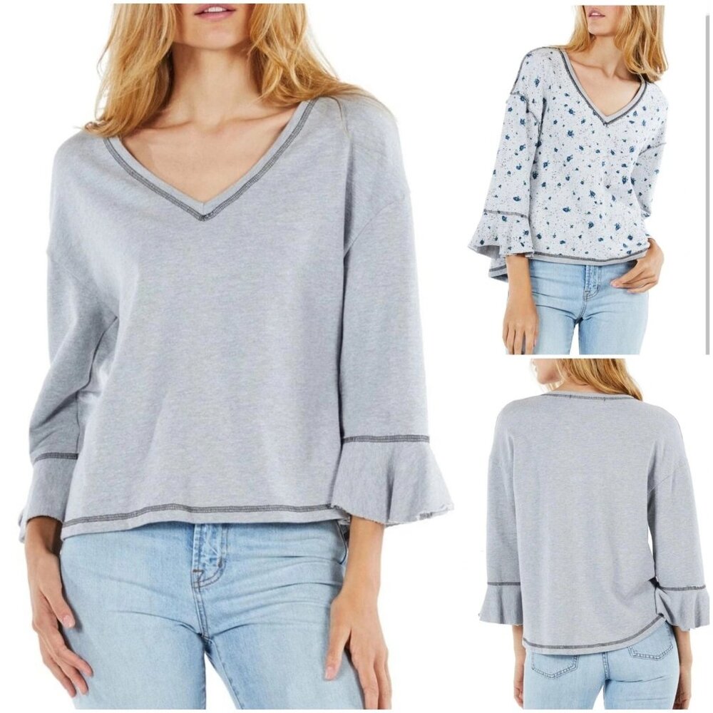 Michael Stars Ruffle Sleeve Reversible Sweatshirt